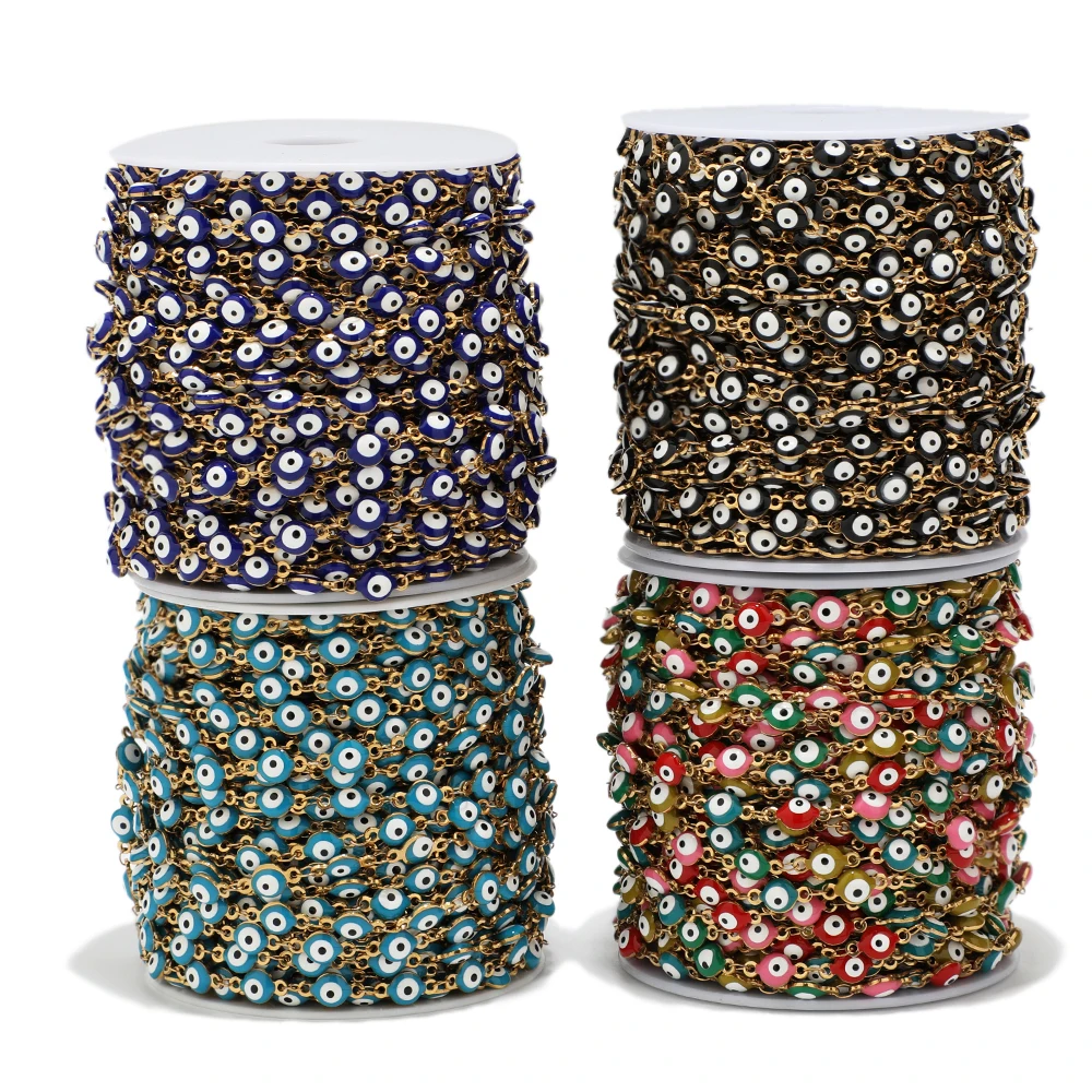 1 Meter Edelstahl-Emaille-Ketten mit Türkei-Augen, Großpackung, DIY-Halsketten-Zubehör, Armband-Zubehör, Schmuckzubehör, 6 mm Breite – Detail 5