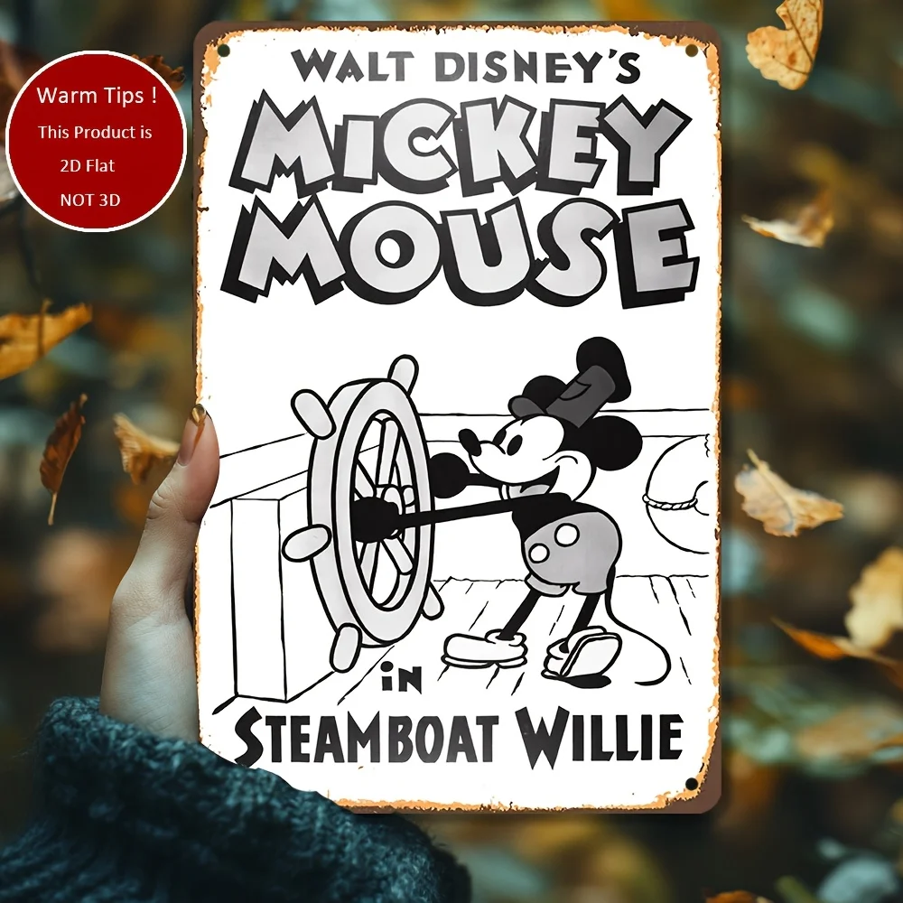 [2D Flat] Mickey Mouse Steamboat Willie 2D Flat Tin Painting – Vintage-inspirierte Wanddekoration, 20,32 x 30,48 cm, inspirierende Kunst