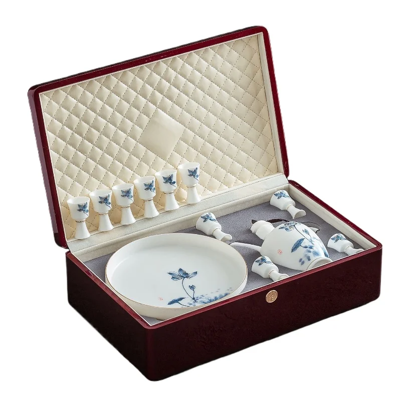 Juego de vino Baijiu, estilo chino, como juego de jade gordo, dispensador de vino chino de alta gama para el hogar, porcelana blanca