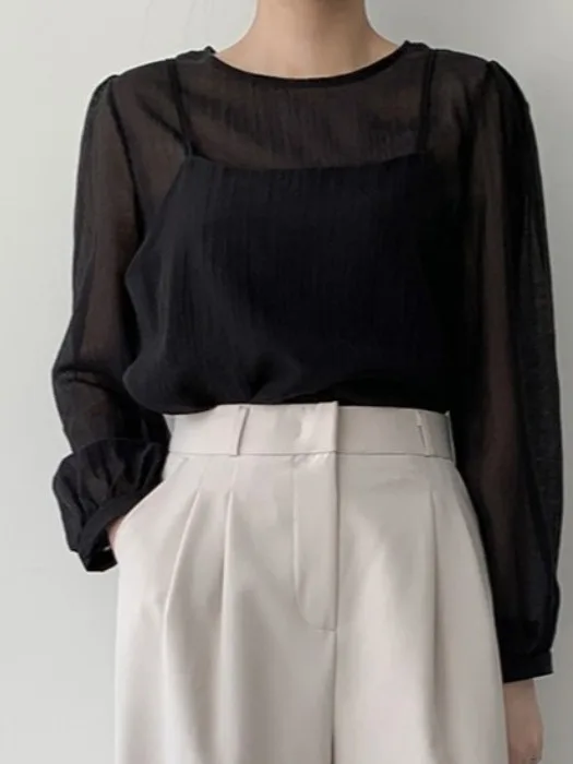 

Корейский женский прозрачный топ и жилет Long Sve, комплект из двух предметов, модная верхняя одежда, прямой крой, обычная ткань