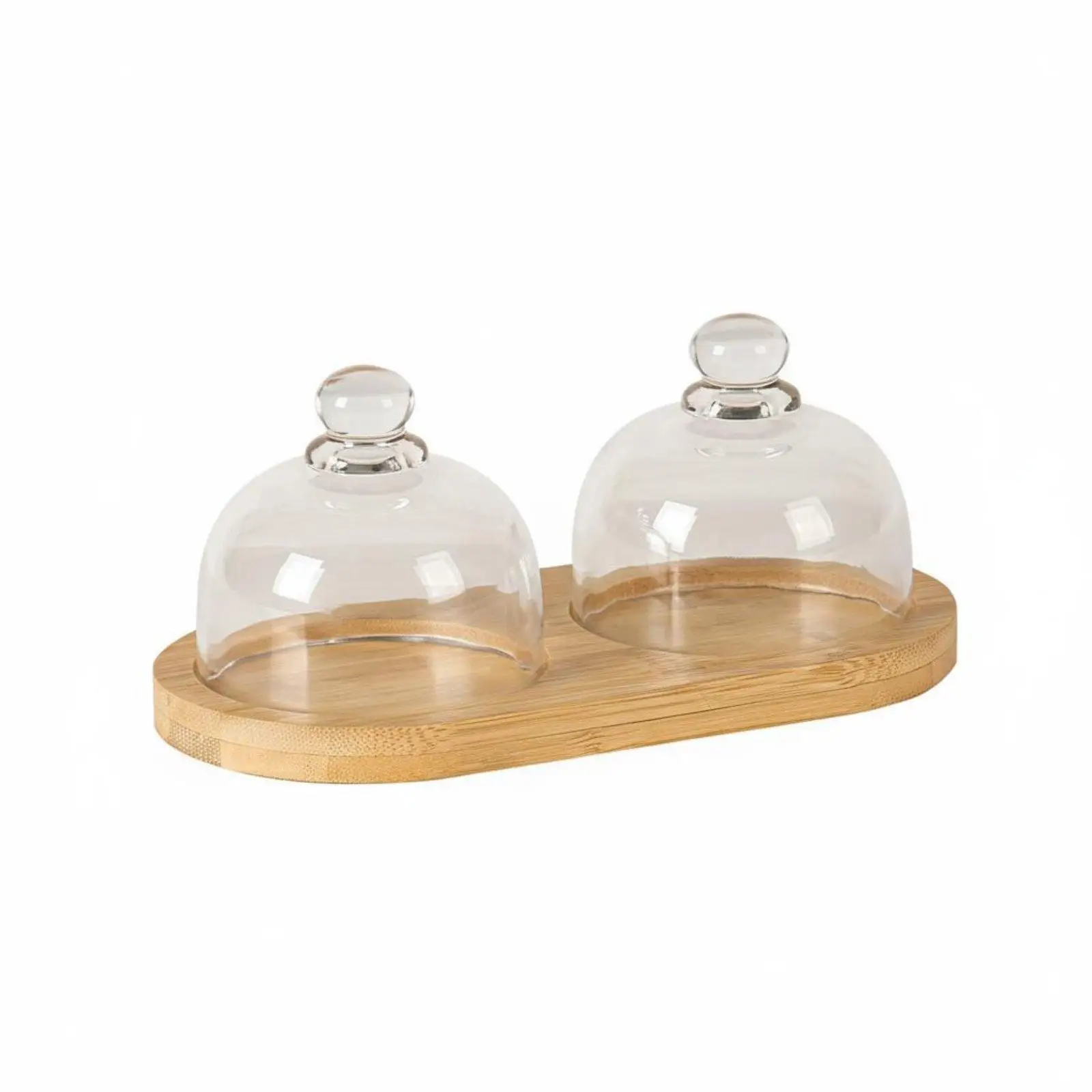 Glass Cloche Wooden Base Retro Simple Design Glass Cover Serving Tray Dustproof Dessert Cloche Display Set for Caterers,