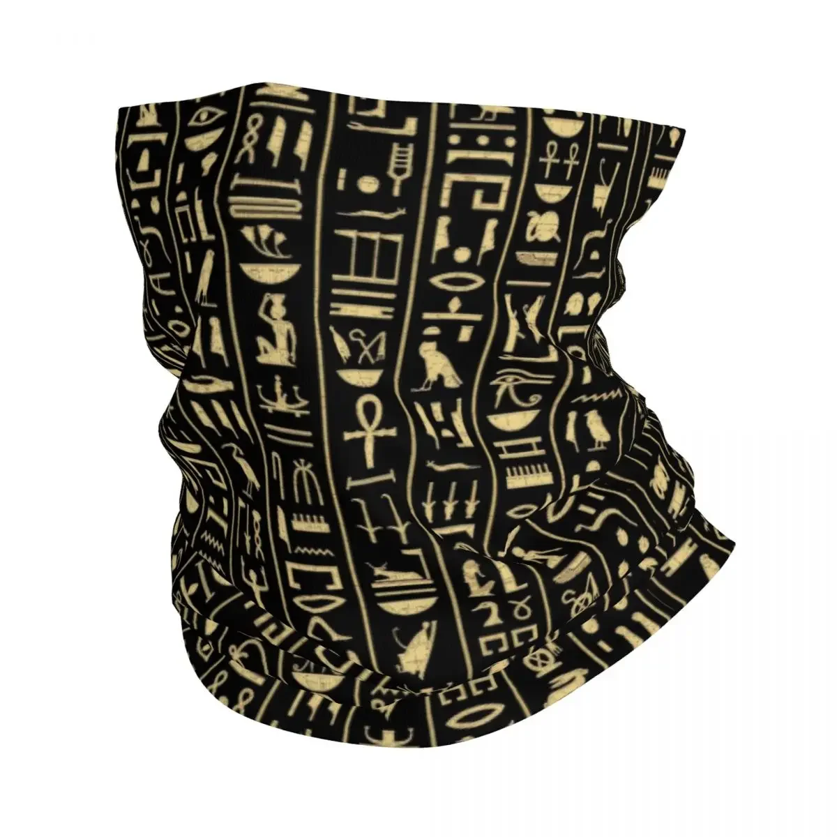 Black Gold Hieroglyphics Bandana Winter Neck Warmer Men Windproof Wrap Face Scarf Hiking Ancient Egypt Culture Gaiter Headband