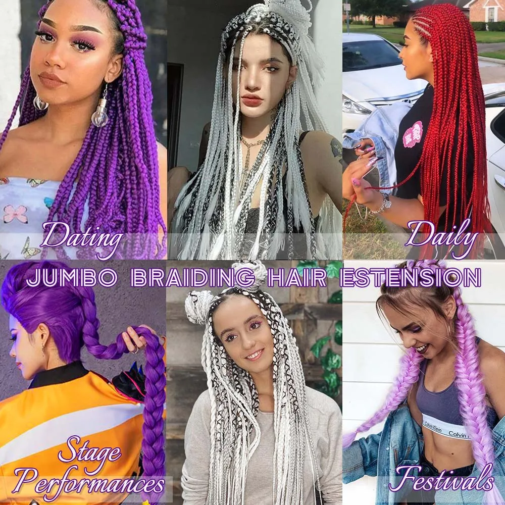 5 Packs Colored Braiding Hair Extension 24 " Synthetic Pre Stretched Yaki Ez braid Profession Jumbo Braiding Hair for Braids image 6