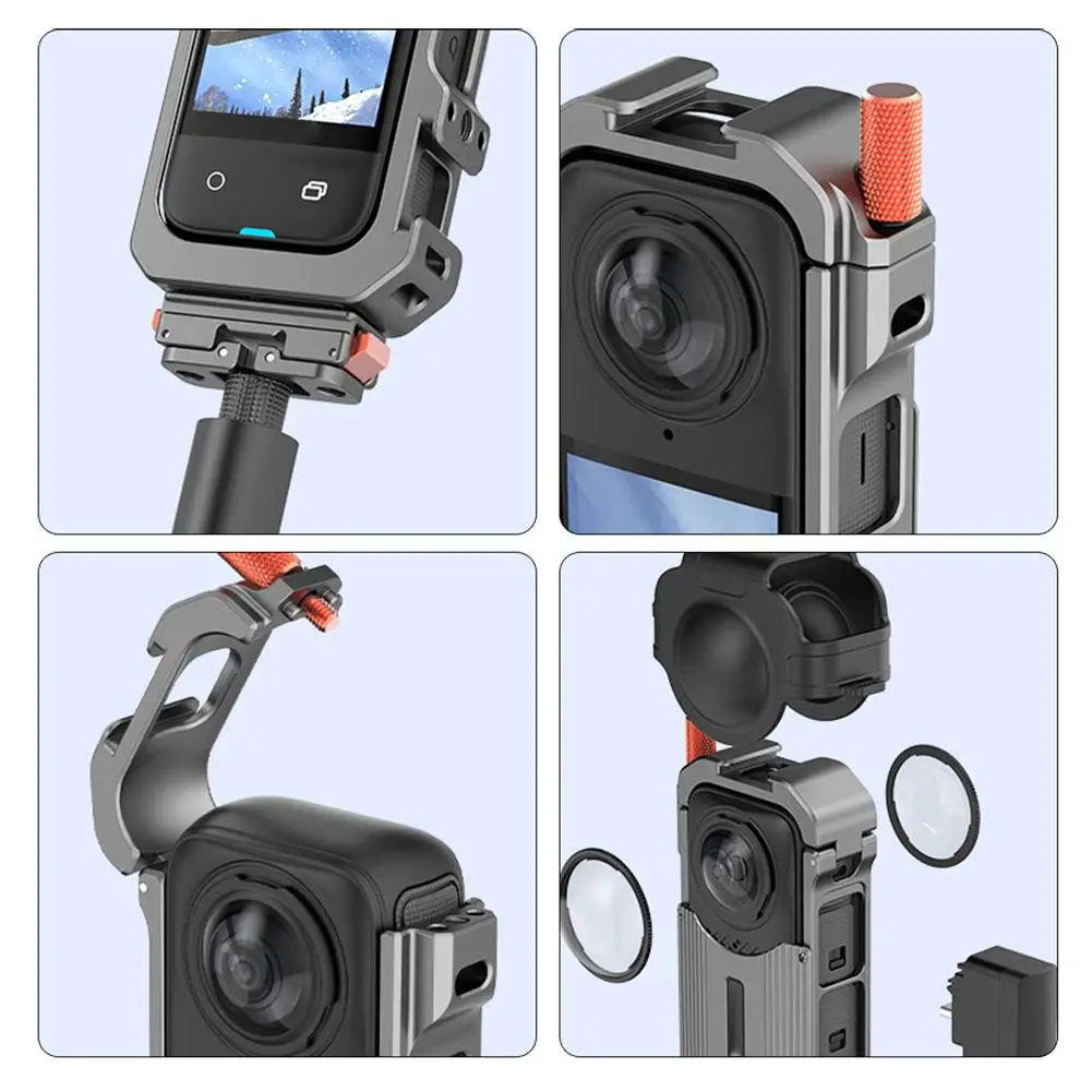 For Insta360 X4 Metal Rabbit Cage Magnetic Frame Heat Camera Protective Camera Dissipation Expansion Accessories Case Sport F3W0