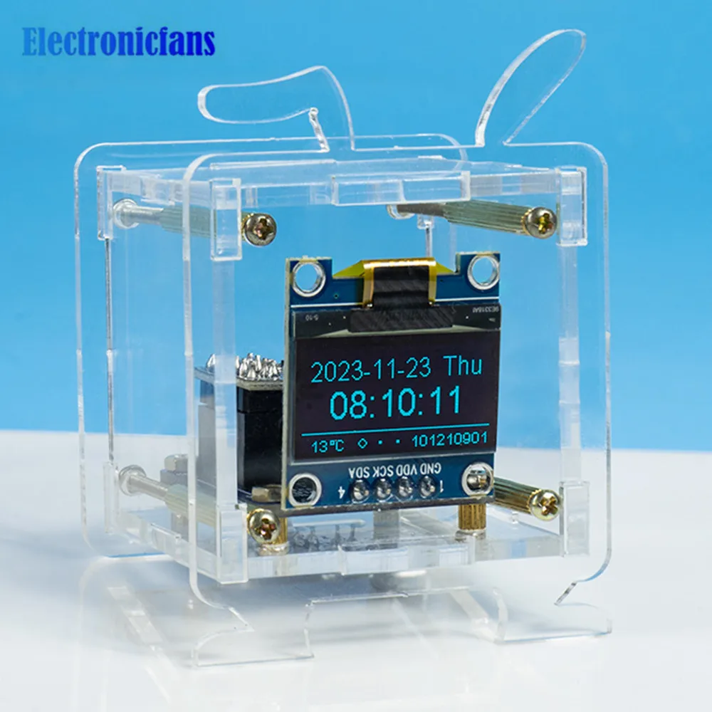 Esp8266 Mini Electronic ClockDiy Kit 0.96 Inch Oled Display Support 2.4G Wifi Networking With Case Fun Diy Soldering Loose Parts
