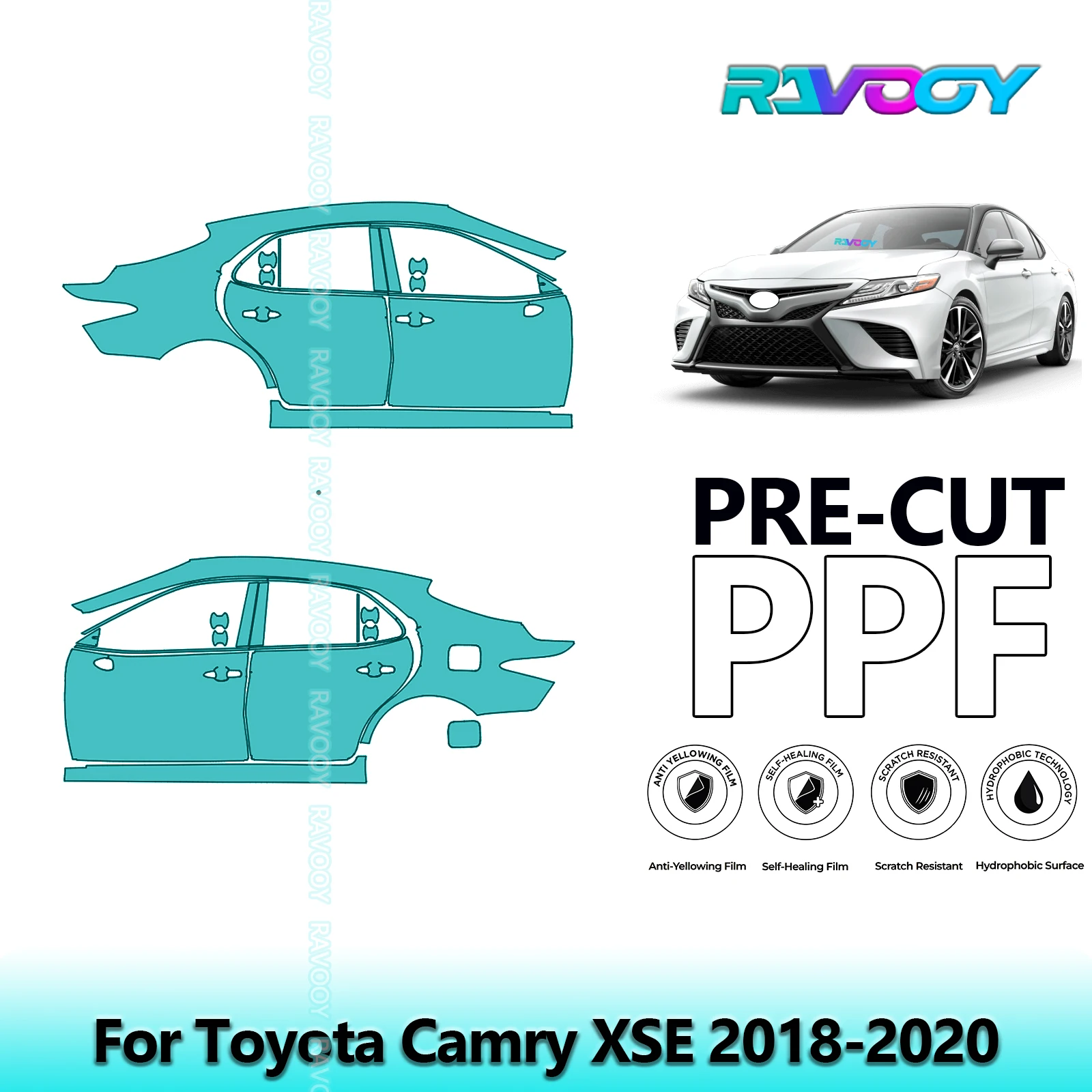 

For Toyota Camry XSE 2018-2020 8.5mil Clear Matte Pre-Cut PPF Door & A/B Pillar Kit TPU Paint Protection Film Set
