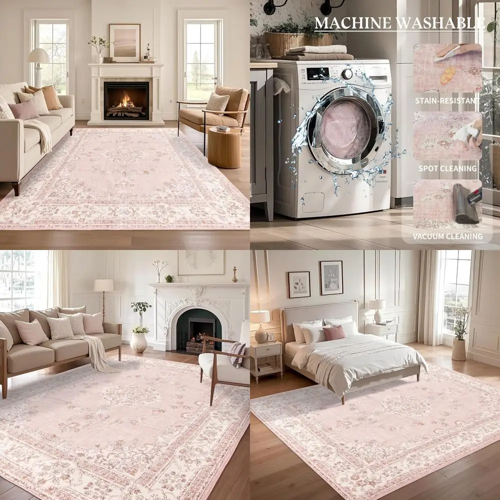 

Durable Low Pile Area Rug, Soft and Washable for Living Spaces & Bedrooms, No Shedding