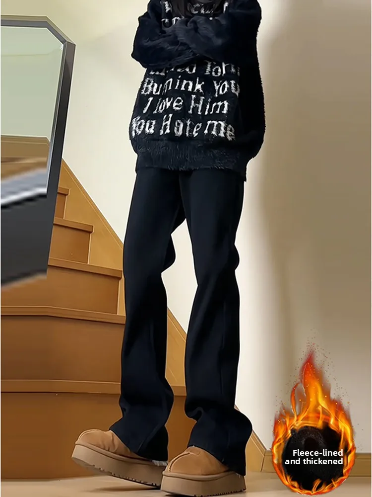 

Американские джинсы Slim Fit с флисовой подкладкой, утолщенные, мужские, в стиле High Street Vibe, Cleanfit, повседневные брюки, прямые длинные брюки-трубы