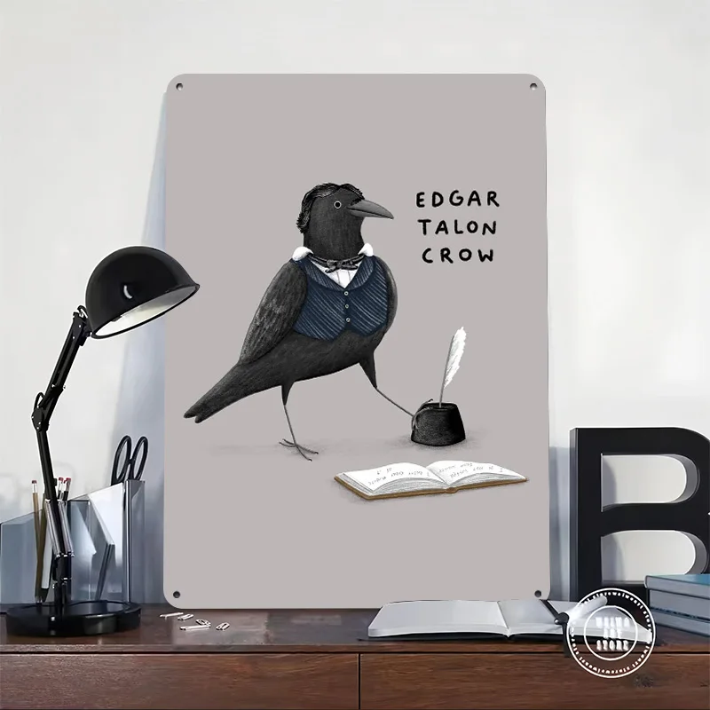 Edgar Talon Crow 3D Texture Printed Poster Custom Vintage Metal Tin Plate Sign for Wall Art Decoration Bedroom Accessories House