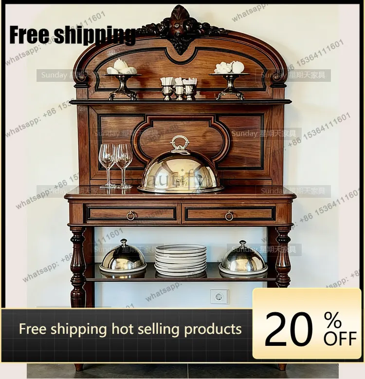 Factory Direct vintage wood-color hand-carved cabinet for distressed living room storage shelves