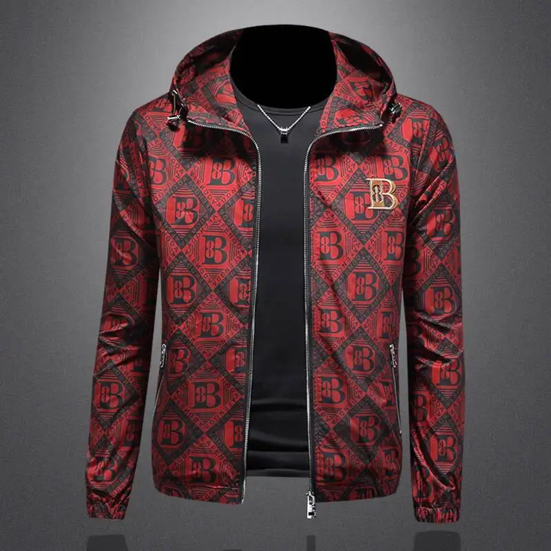 Fashion Designer Bomber Jackets Men Party Club Outfit Men Green Retro Letter Print Mens Hooded Jacket Color Contrast Classic