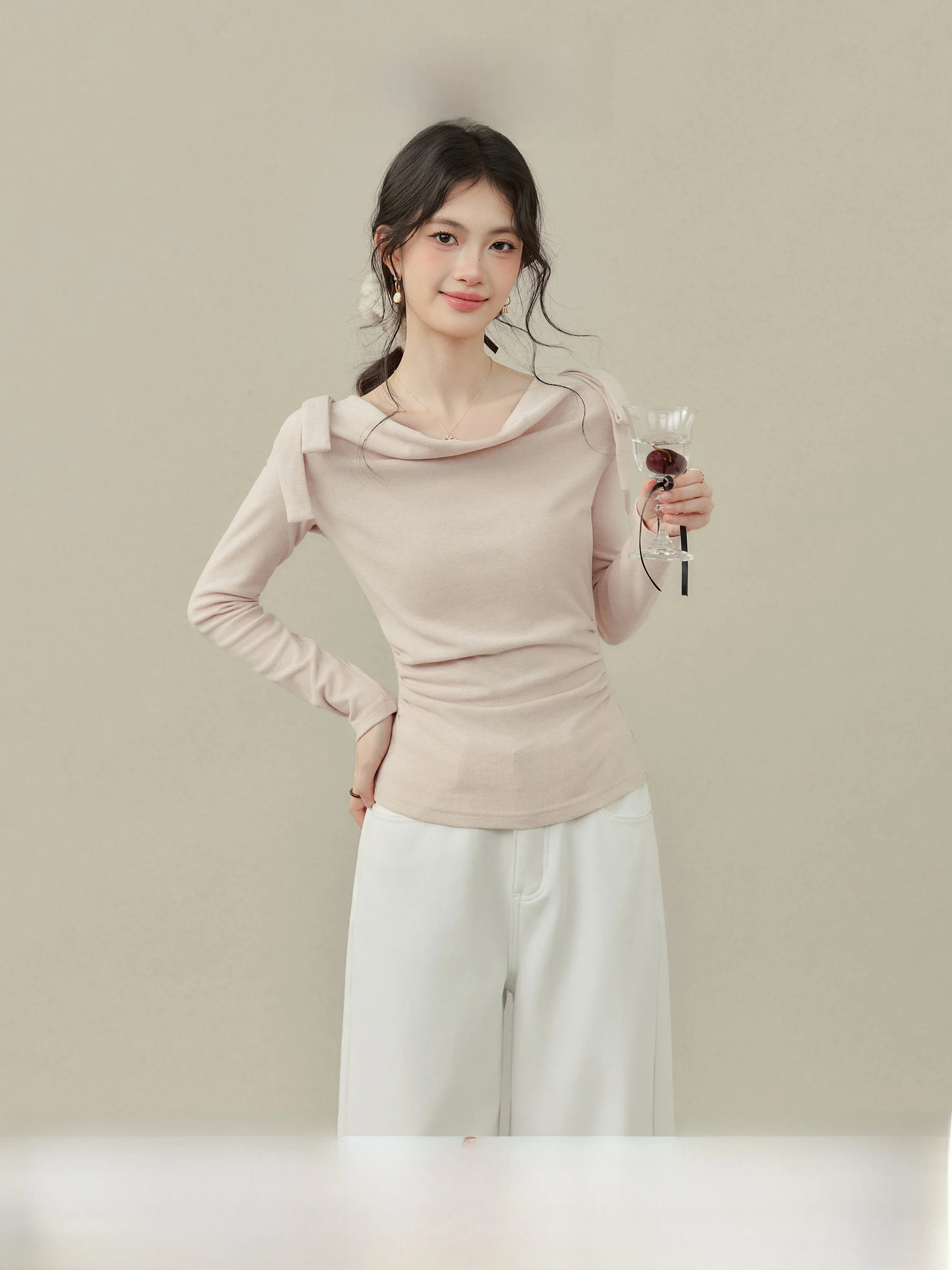 

Женская приталенная футболка Sweet Assault с розовым воротником, длинным рукавом, повседневная, для ношения под одеждой, базовая, с отворотами, топ