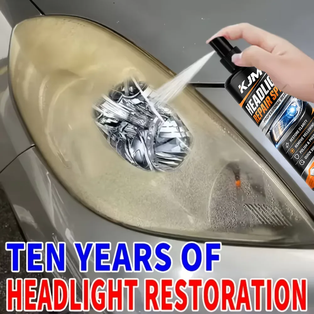 KJM Car Headlight Restoration Spray Quick Polish Remove Oxidation Yellow Fog Restore Clarity For Auto Headlamp Lens Refinishing