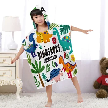 만화 공룡 해변 목욕 타올, 극세사 속건성 목욕 타올, 후드 망토 잠수복, 여성 어린이 판초, 수영 서핑용 목욕 가운