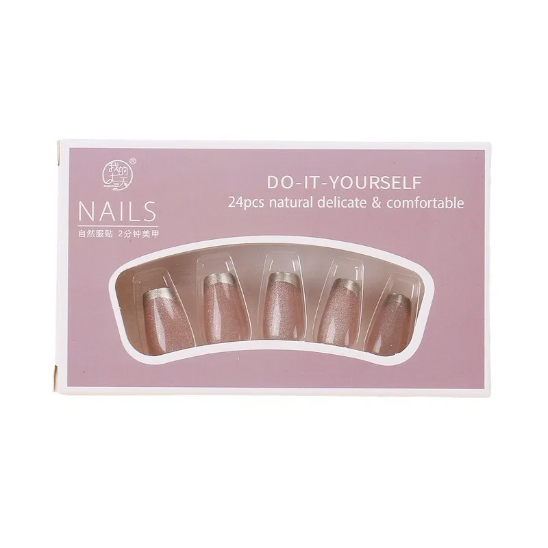 Faux-ongles Français en Or Clair pour Femme, 24 Pièces, Autocollants Courts et Simples, N64.avec Gelée Gel, Perfecsouhaits