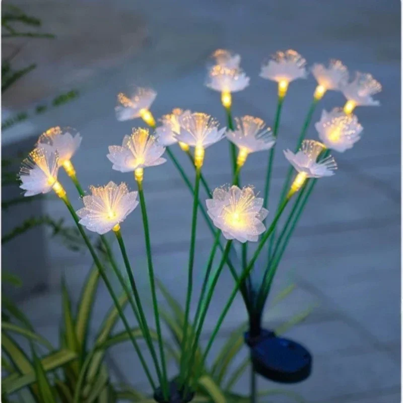 Christmas Decor Solar Fiber Optic LED Flower Lights 6/8/10 Head Simulation Lamp for Garden Yard Lawn Night Landscape Lighting