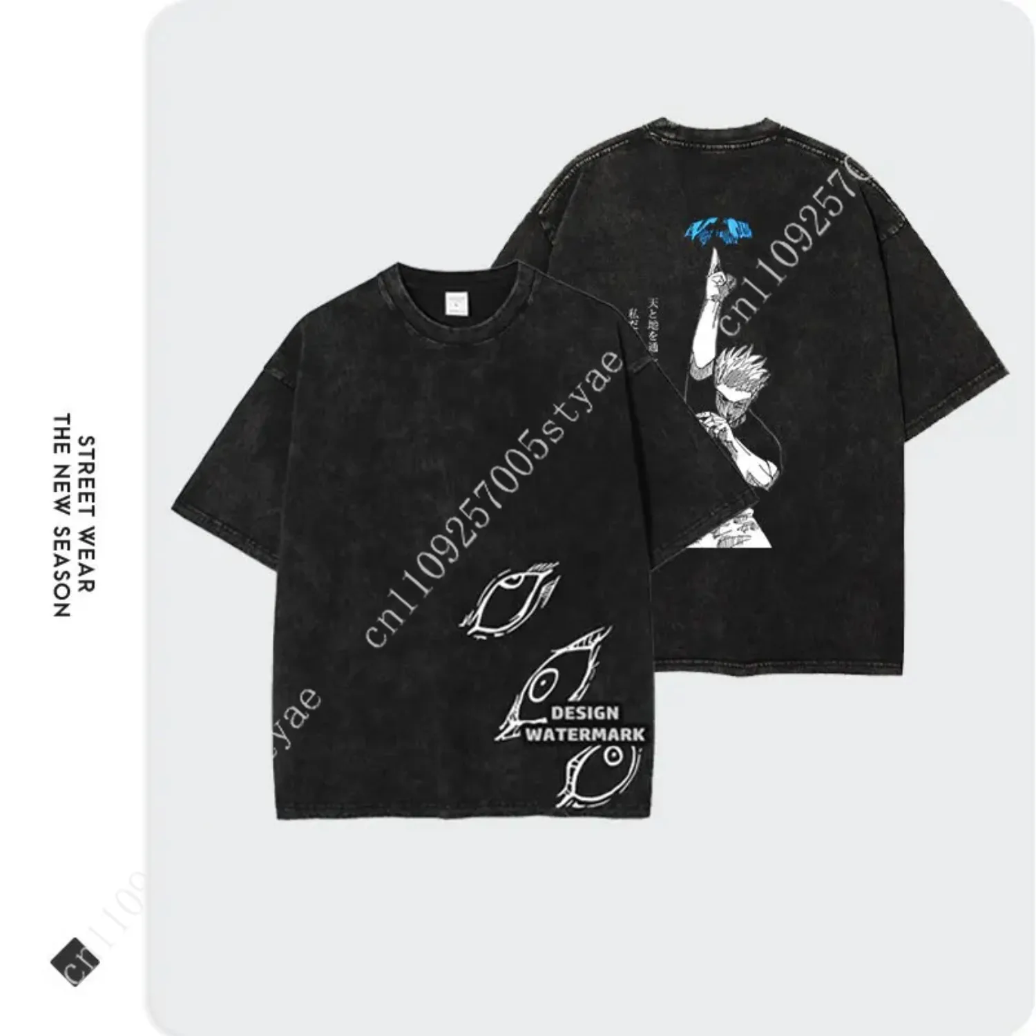 Anime T Shirts Oversized Vintage Washed Gojo Satoru T-shirt Manga Fushiguro Toji Tops Tees Man 100% Cotton