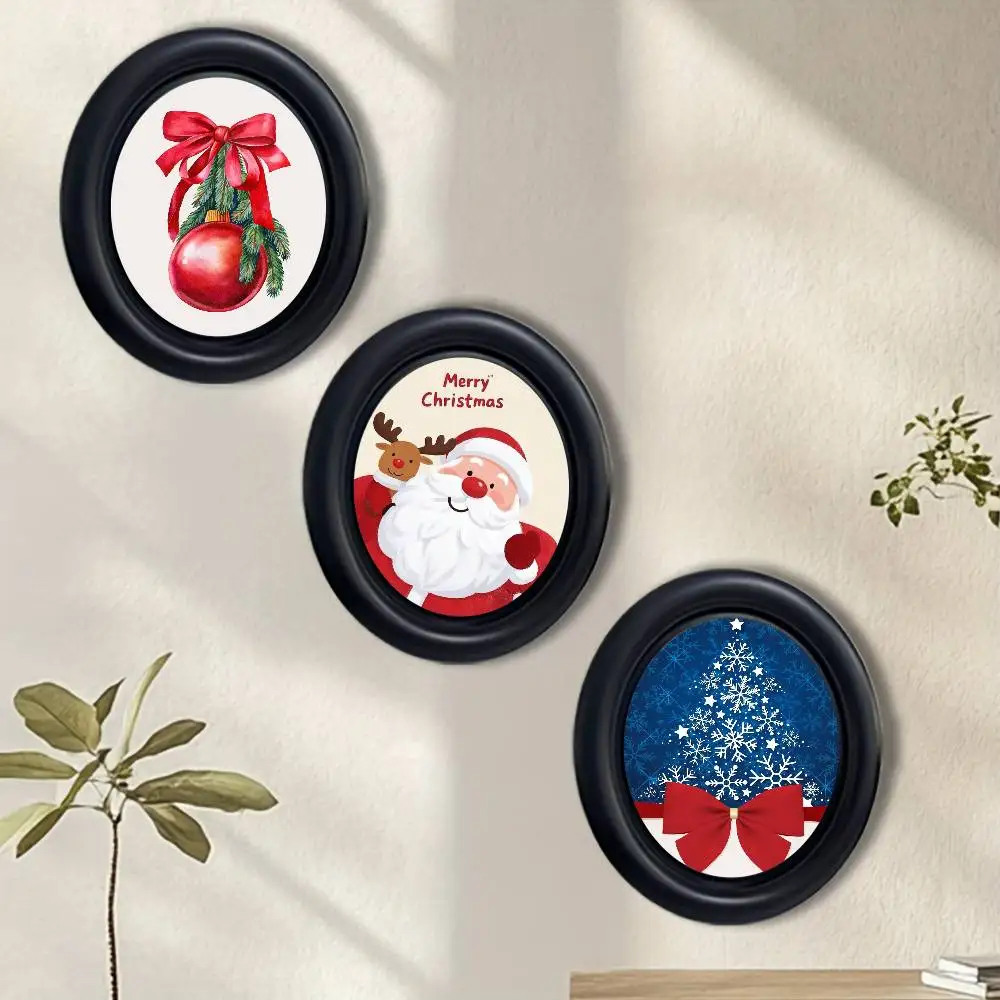 Cute Christmas Winter Cat  Tree Stylish Wooden Elliptical Photo Frame, Perfect for Home & Holiday Decoration, Great Gift Choice
