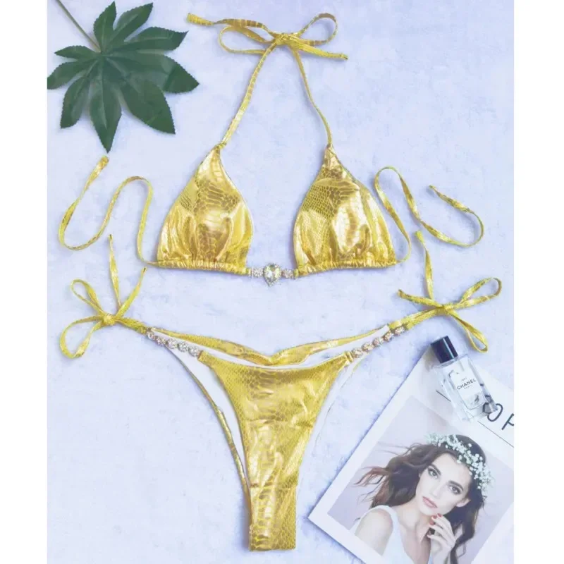 Bikinis con diamantes de imitación para mujer, traje de baño Sexy, Bikini brasileño con Push-Up, ropa de playa, trajes de baño para piscina