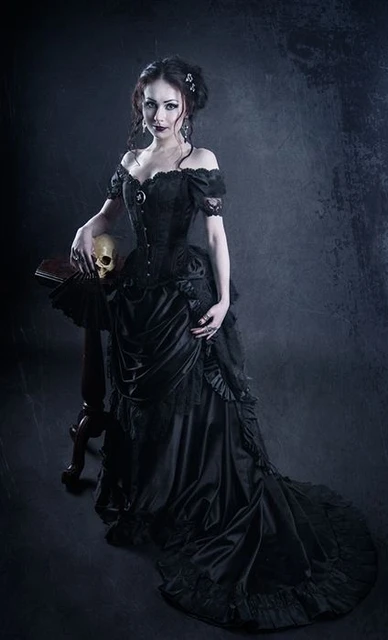 Black Goth Victorian Bustle Prom Gown ...