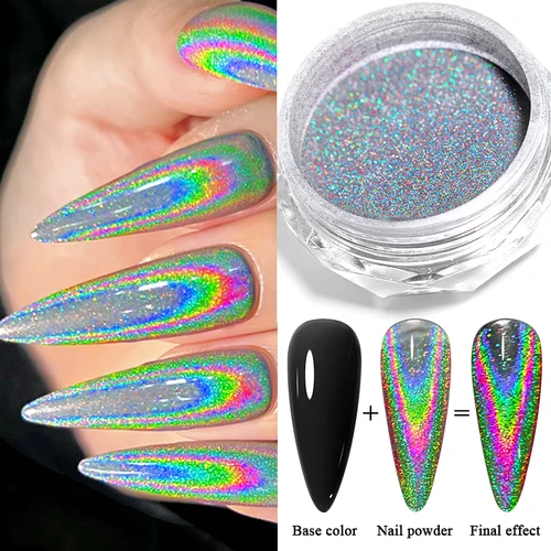 Imagen 2 del producto Polvo de uñas con efecto láser brillante, efecto espejo, pigmento cromado, polvo, esmalte de Gel reflectante, decoraciones de manicura