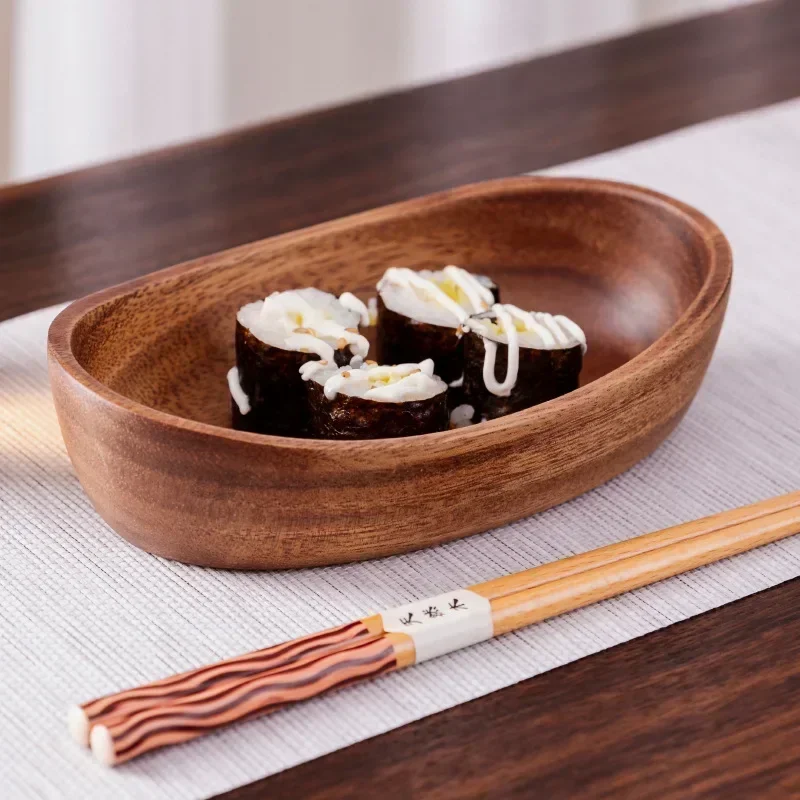 Massivholztablett Akazienholz Premium Kung Fu Tee Kleines Tablett Obst Snacks Nüsse Dessertteller Desktop-Aufbewahrung Geschirr