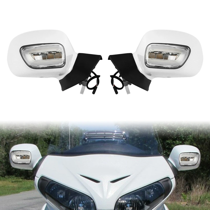 Motorcycle Side Rear View Mirrors LED Turn Signals For Honda Goldwing GL1800 2001-2017