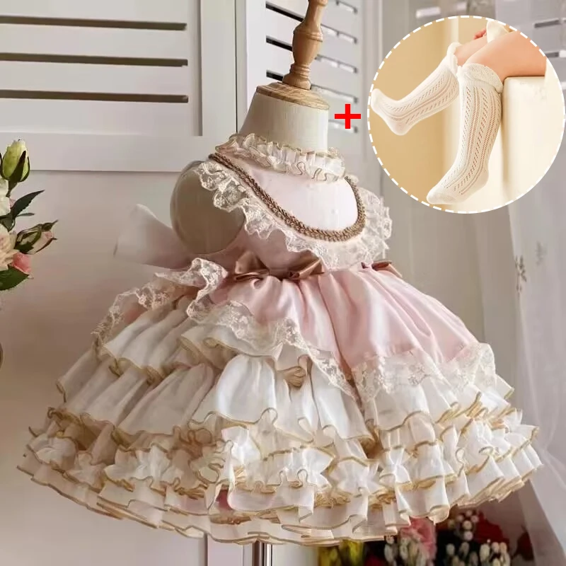 Girl Baby New Spanish Vintage Lolita Prom Lace Puffy party Dress Toddler Girl Baby  Wedding1st Birthday Prom Christmas  Easter