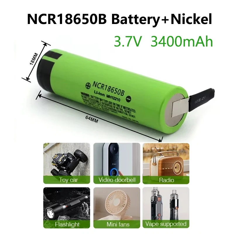 

18650 Никелевая полоса DIY Литий-ионная аккумуляторная батарея 18650 3,7 В 3400 мАч, сильноточная никелевая полоса «сделай сам»