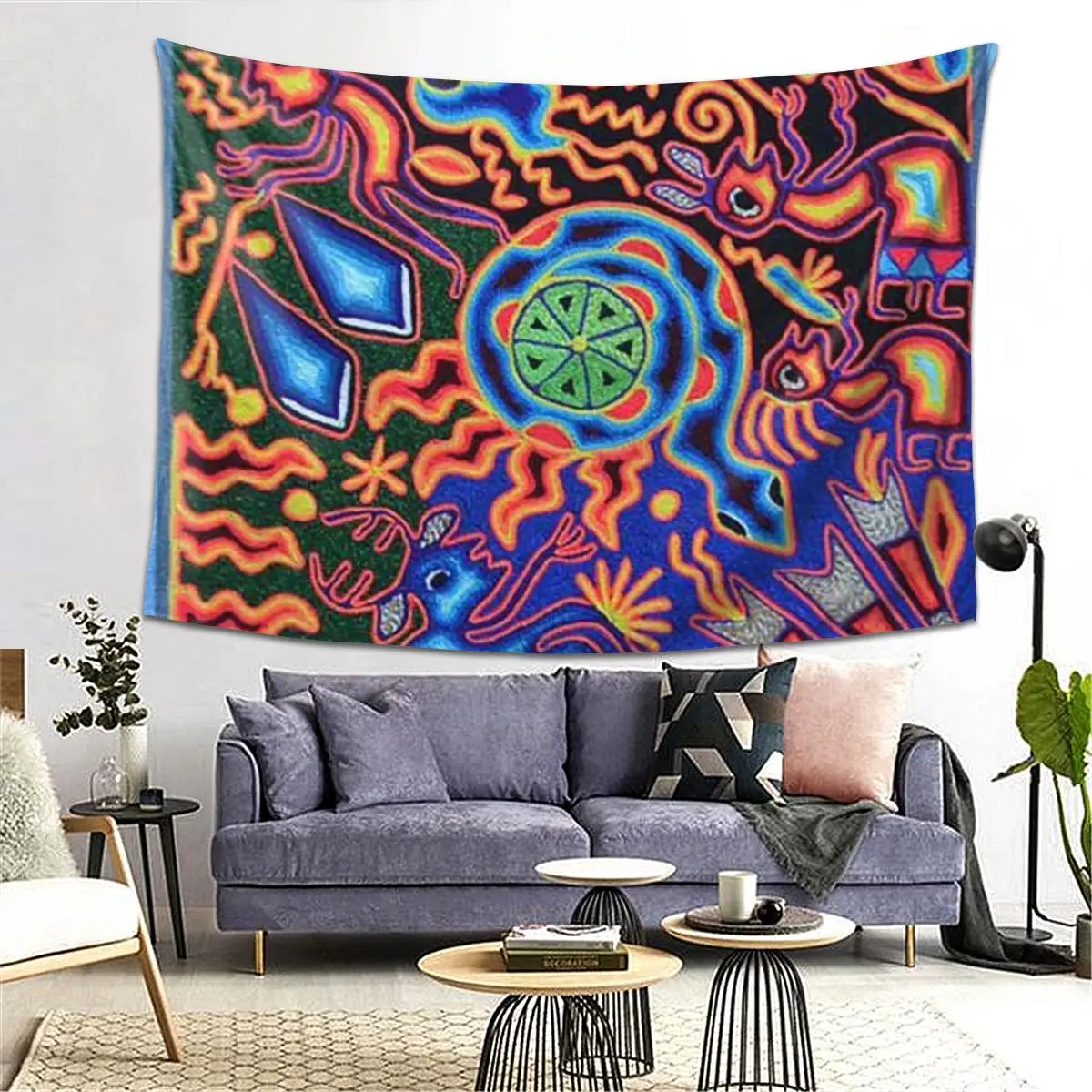 Huichol Dream Tapestry Decor Art Aesthetic Tapestries for Living Room Bedroom Home Wall Cloth Wall Hanging