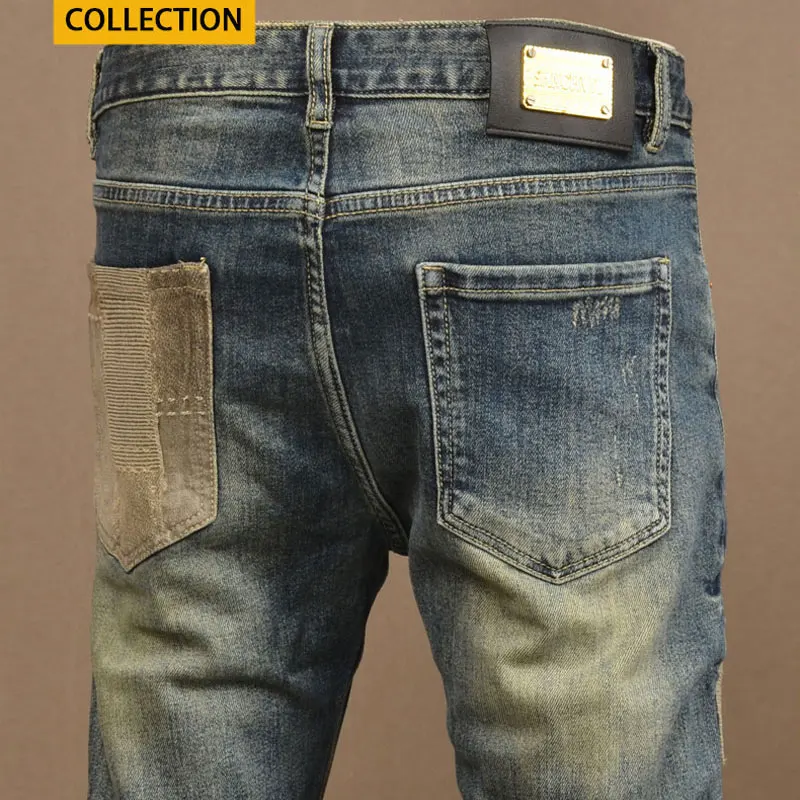 Y2KFashion New Jeans Patch Washed NostalgicY2K Stretch Slimming Retro Blue Jeans High Street Hip Hop Italian Pants Hombre