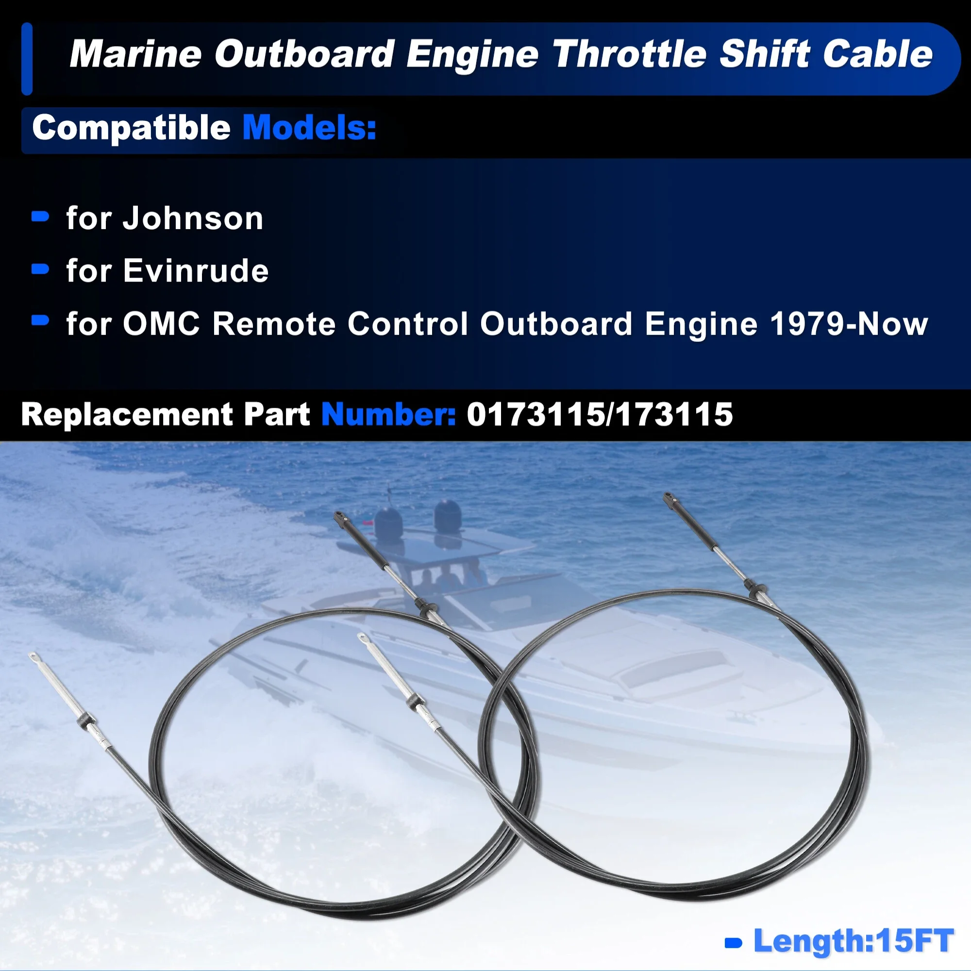 Motoforti 2pcs 12FT 15FT Marine Outboard Throttle Shift Control Cable for Johnson Evinrude OMC BRP Ficht Engine 1979-2026 image 2