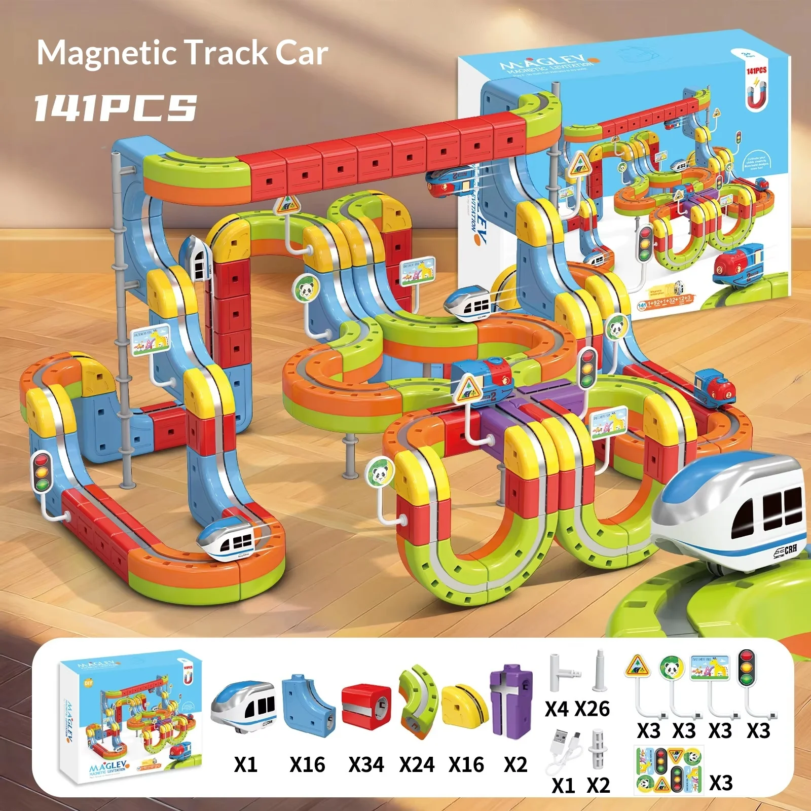 

Hot 141pcs Children Anti-Gravity Magnetic Track Train Set Flexible Changeable Magic Rail Car Electric Assembly Toy For Kids Gift