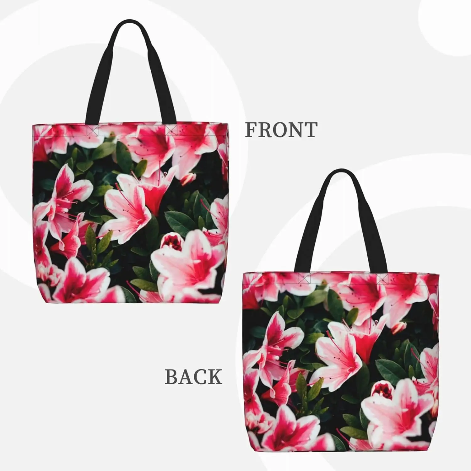 Beauty Pink Floral Flowers Print Tote Bag, Reusable Shopping Bag, Large Capacity Zipper Single Shoulder Convenience Bag