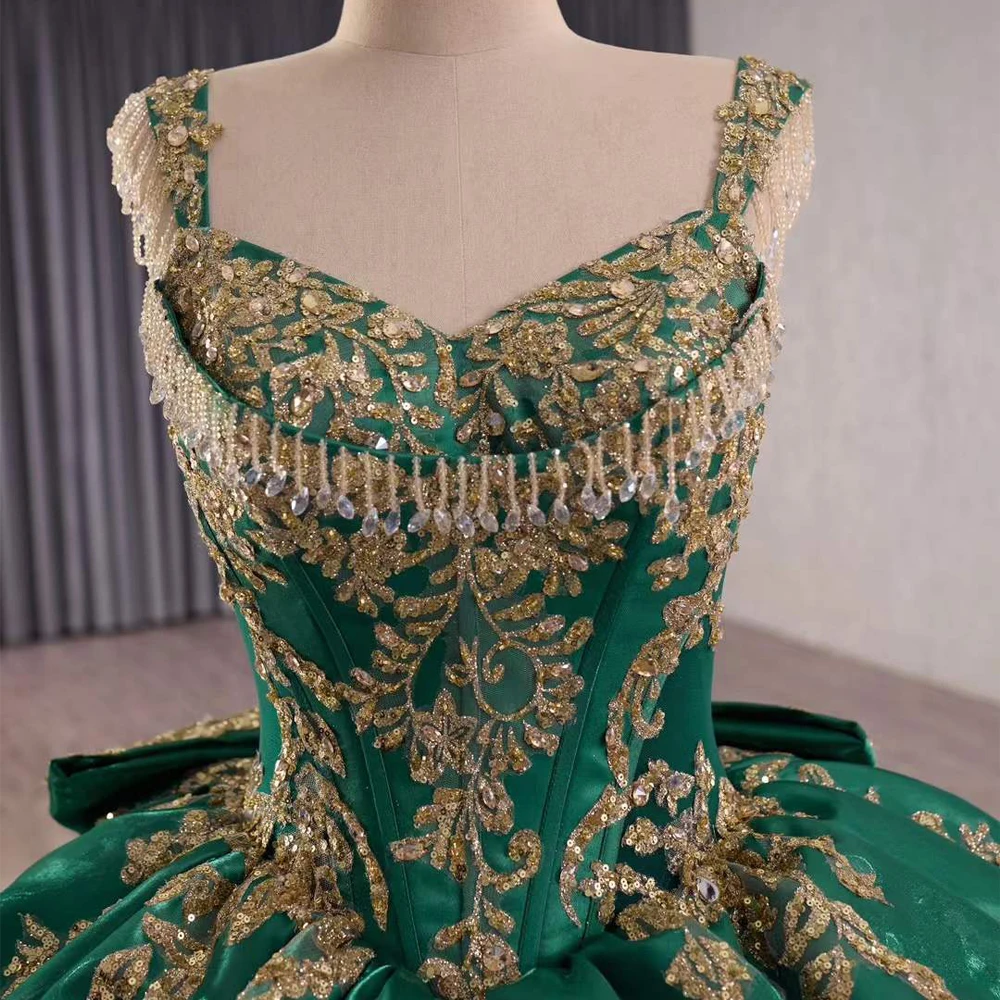 

Robes De Soirée Spaghetti Straps Sweetheart Evening Dress Embroidery Crystal Beaded Lace Up Back Green Long Satin Dresses