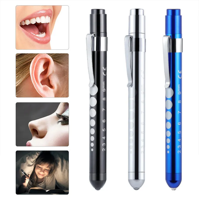 Mini Portable Medical Handy LED Pen Light Medical First Aid Built-In Battery Flashlight with Pupil Gauge Measurements