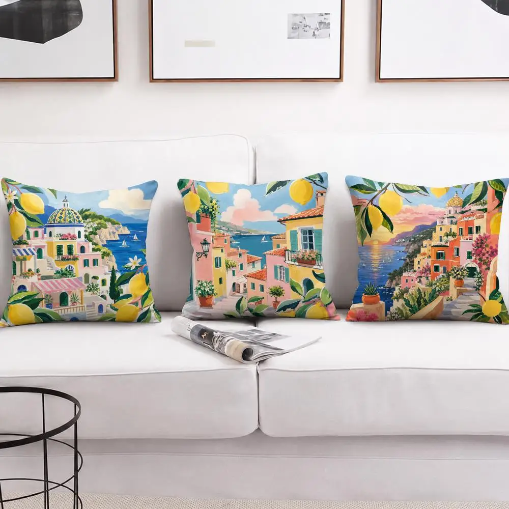 Italian Lemon Mediterranean Citrus Cushion Cover Soft Short Plush Pillow Cases Hidden Zipper Sofa Bedroom Home Decor Gift