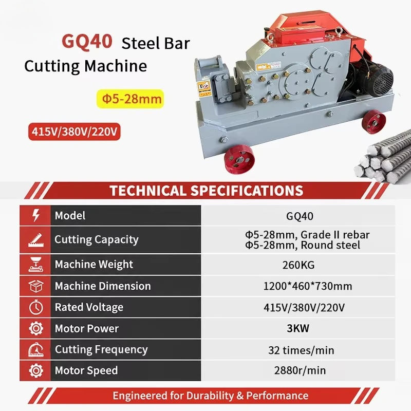 Heavy Duty Industrial Rebar Cutter Steel Rod Cutter for Construction Site with Pure Copper Motor Rebar Cutting Machine