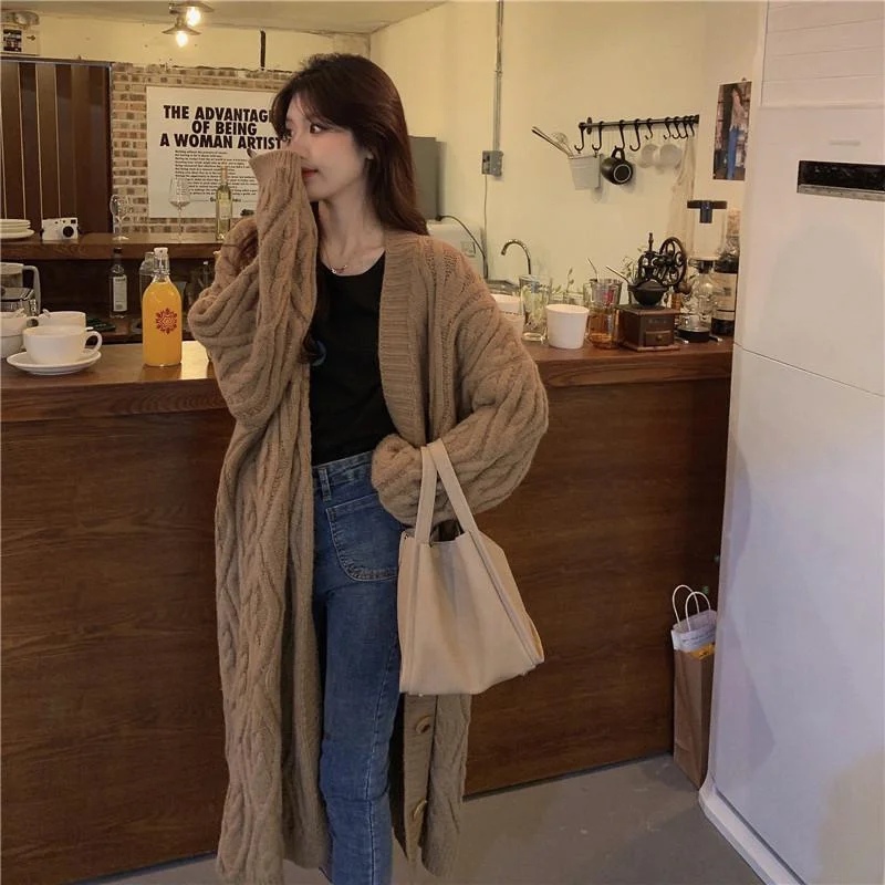 Korean  Medium Length Sweater Coat  Women  Spring  Autumn New Versatile Loose Outwear Western style popular knitted cardigan