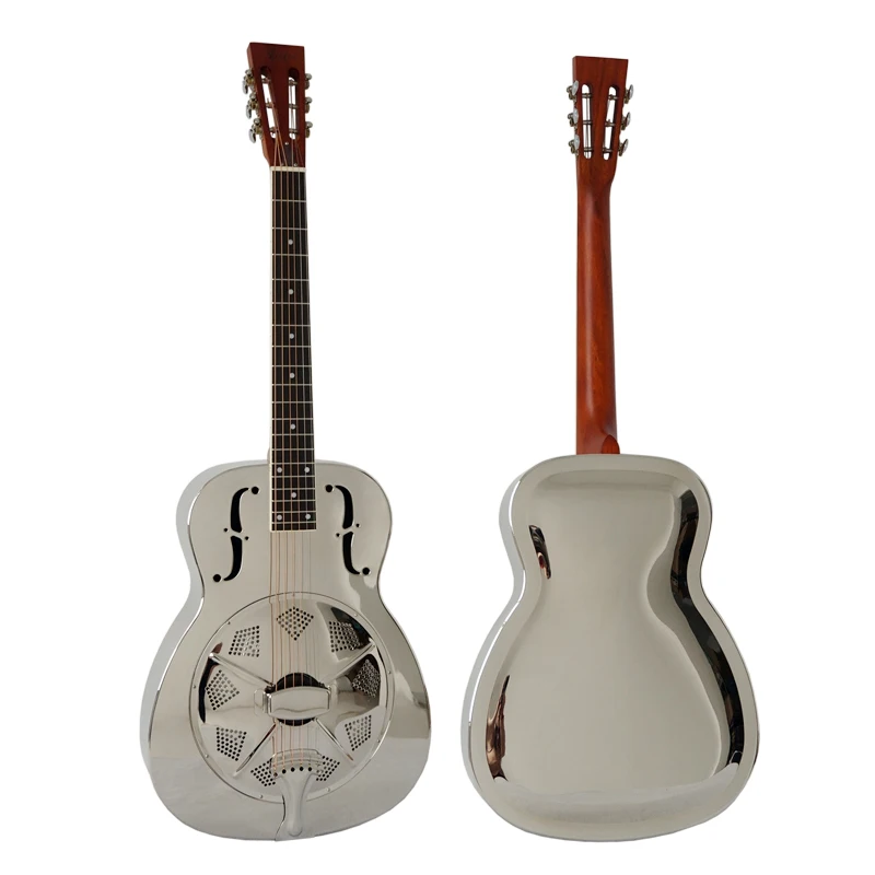 Nickel Bell Brass Body O Style Single Cone Resonator Guitar Biscuit Bridge Bluegrass Acoustic Musical Instrument