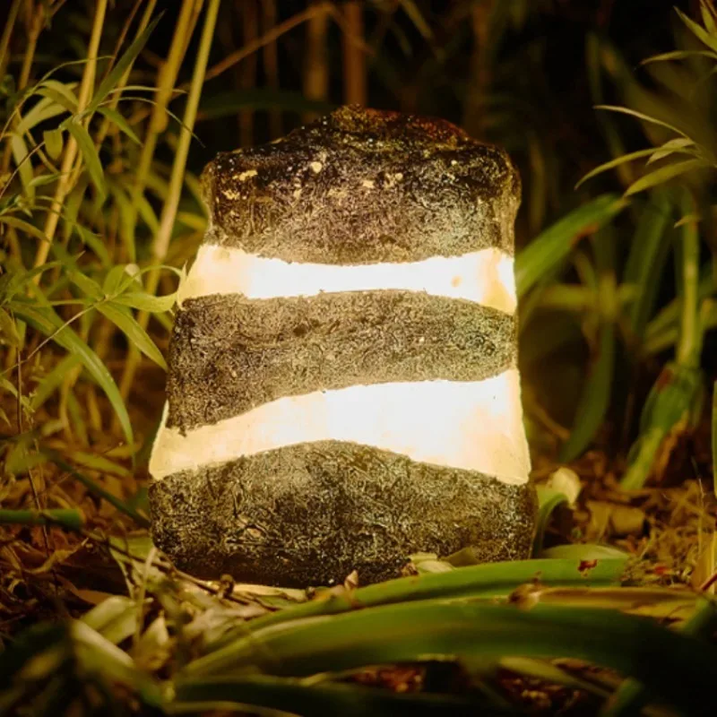 Luminous Stone Solar Lights Belt Pattern Simulation Rock Landscape Lighting Garden Lights Festival Decorative Lawn Lamp