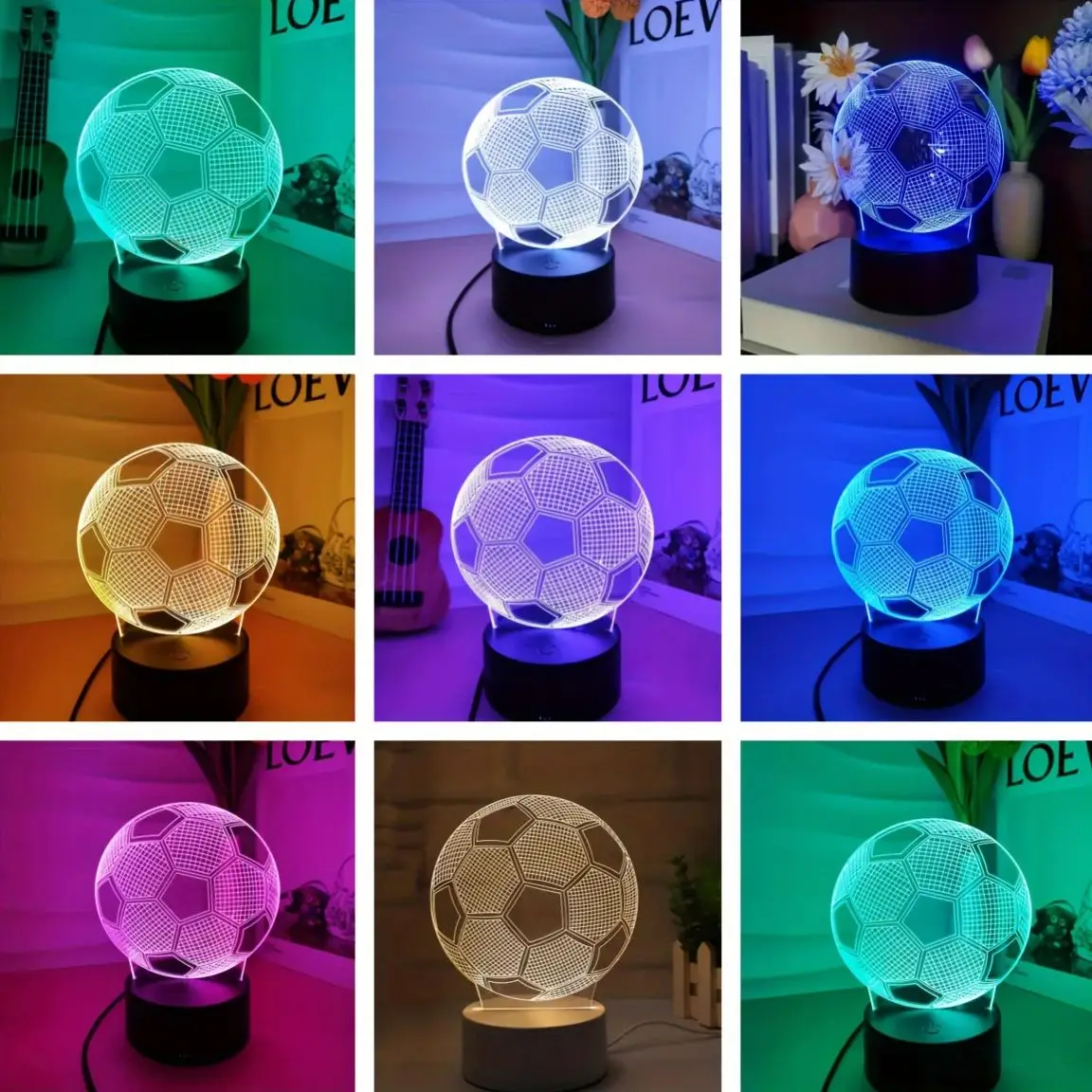 1pc Football  3D Night Light, 3D Optical Illusion Lamp With Touch, 7-Color Changing Ambient Light For Bedroom