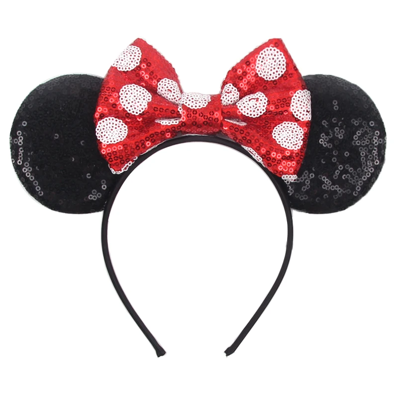 Chic ricamo nero Mouse orecchie di paillettes fascia per ragazze donne 5 "Bow Party Hairband Festival Party accessori per capelli fai da te Femme