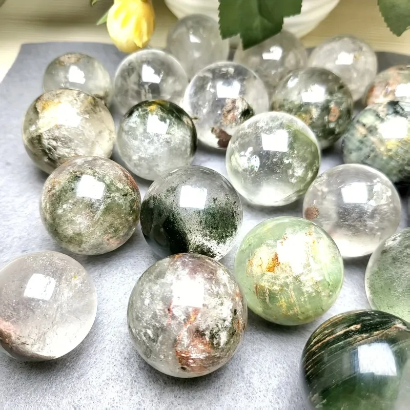 1pc of Natural Green Phantom Crystal from The Monet Series, Featuring a Water Lily Garden Design.