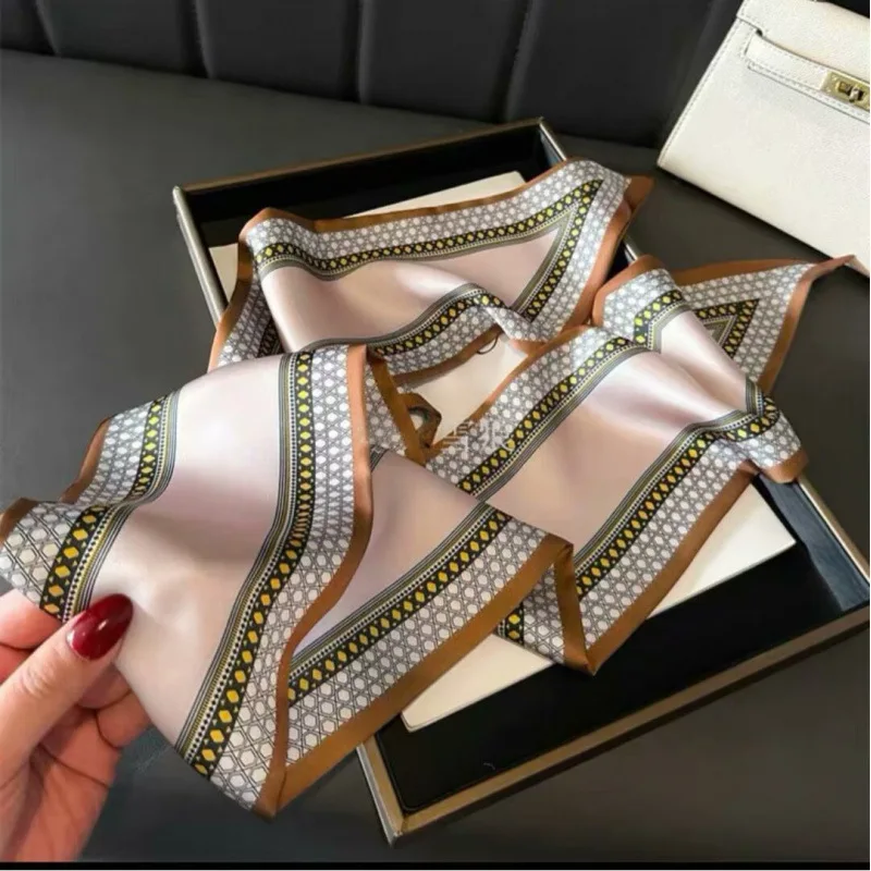 Fashion Double-layer Imitation Silk Women's Headscarf Diagonal Scarf Temperament Long Silk Scarf Fashion Decorative Scarf