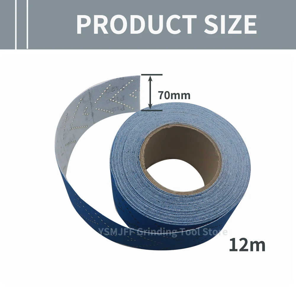 1PC 70mm×12m Blue Hand-Tear Sanding Roll, Multi-Hole Long Strip,P80-600 Grit for Car Body Repair & Dry Sanding & Paint Removal
