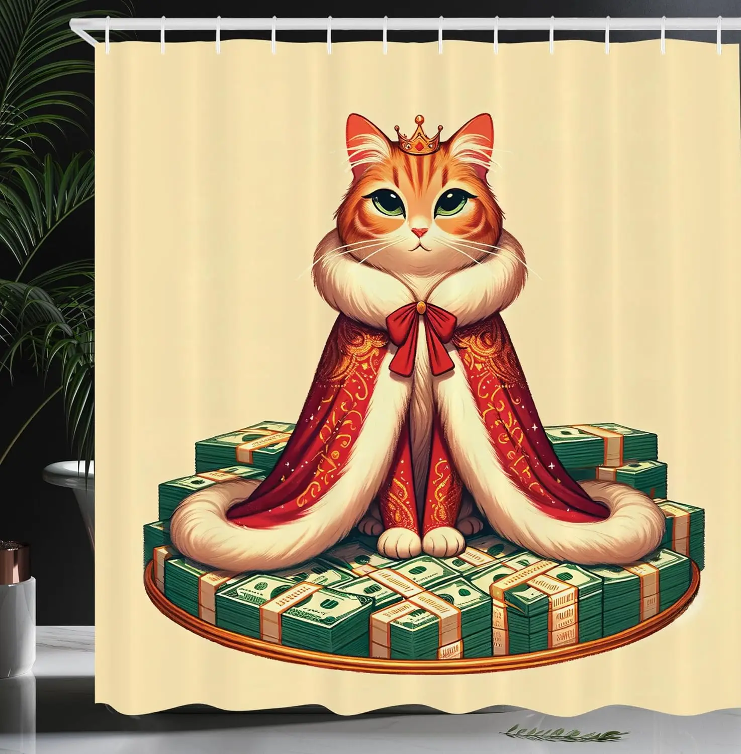 

Занавеска для душа с изображением кота, богатая королева, котенка, персонаж на деньгах, босс, женское животное, забавный мультфильм, тканевый набор для декора ванной комнаты с