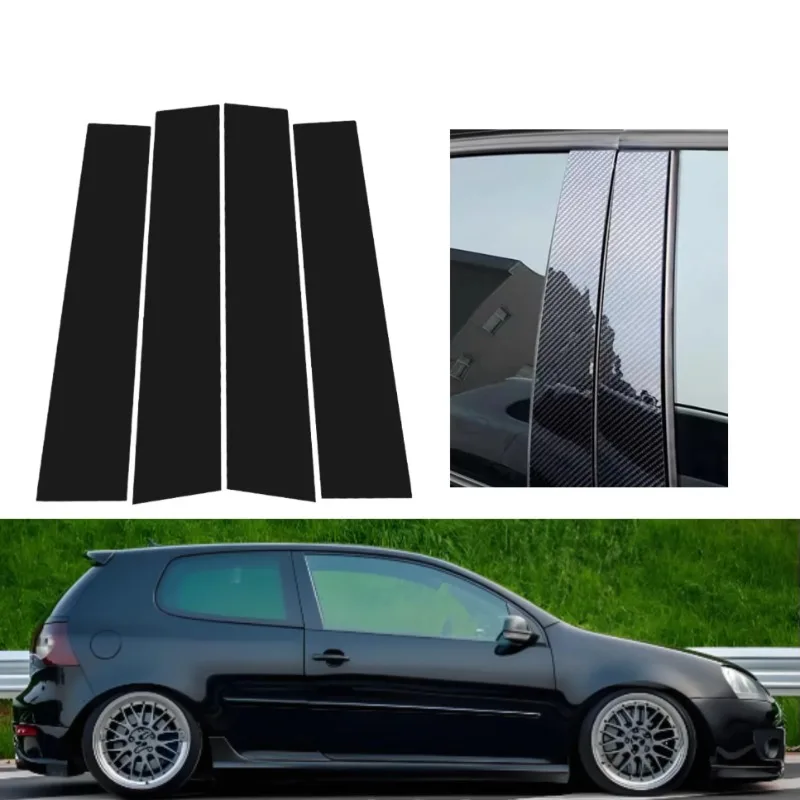 4PC For Volkswagen Golf 5 MK5 2003-2009 Glossy Black Carbon Fiber Exterior Pillar Post Protective Cover Set OE Style