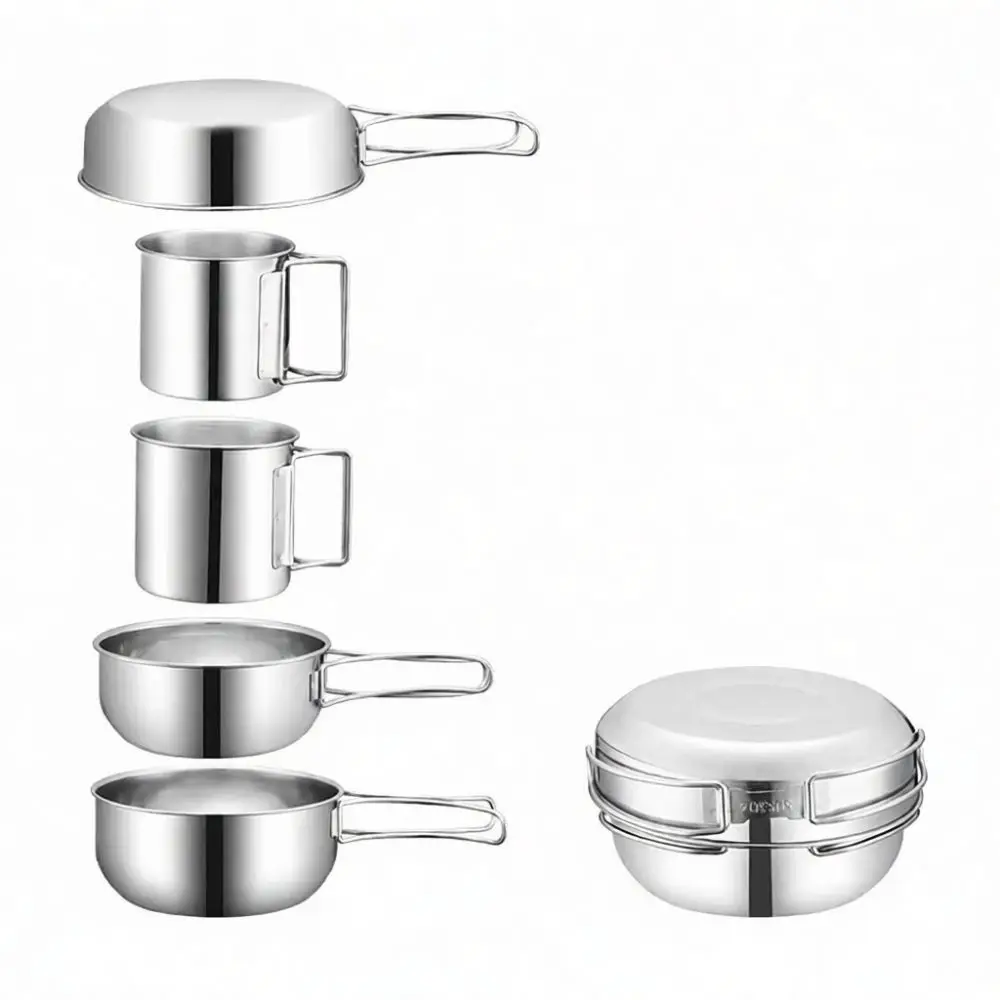 Convenient Camping Tableware Set Stainless Steel Portable Picnic Cookware For Hiking Travel Outdoor Activity Dinnerware