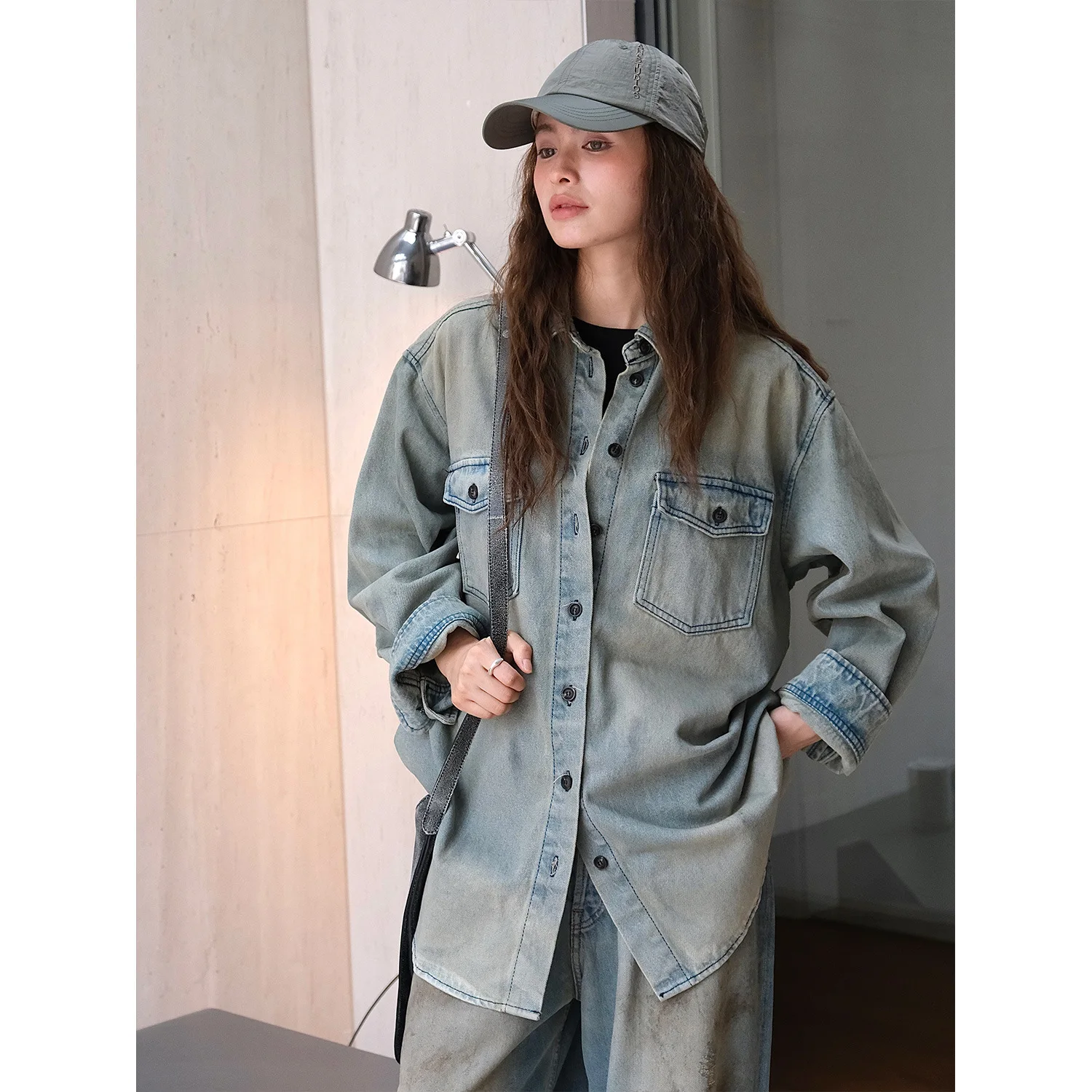 

Autumn Denim Shirt Jacket Street Washed Old Silhouette Shirt Loose Slim Casual Coat for Women